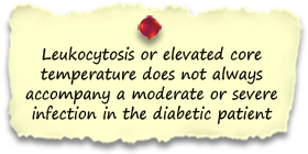 Leukocytosis or elevated core temperature does not always accompany a moderate or severe infection in the diabetic patient